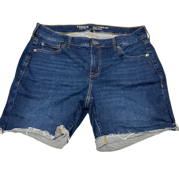 torrid Pants - Torrid Perfect 10 Bermuda Shorts Vintage Stretch Denim Raw Hem Dark Wash Size 16